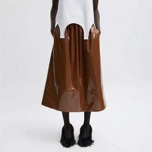 Tibi Light Weight Patent Smocking Waistband Full Skirt Brick